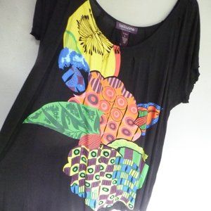 Taillissime Art Applique black tunic L XL 1X  2X XXL Unique oversized